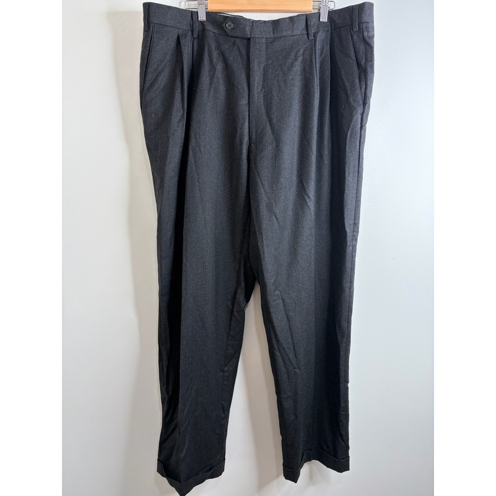 Zignone Mens Charcoal Wool Cashmere Pleated Cuffed Dress Pants 42x32 ITALY Lux